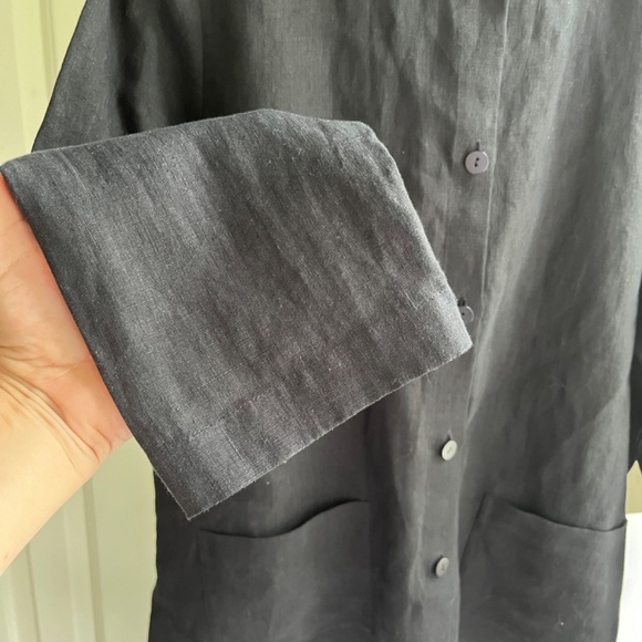 Eileen Fisher Linen Black Jacket Boxy Fit Cropped Length Front Pockets, Size Mp - Picture 6 of 16